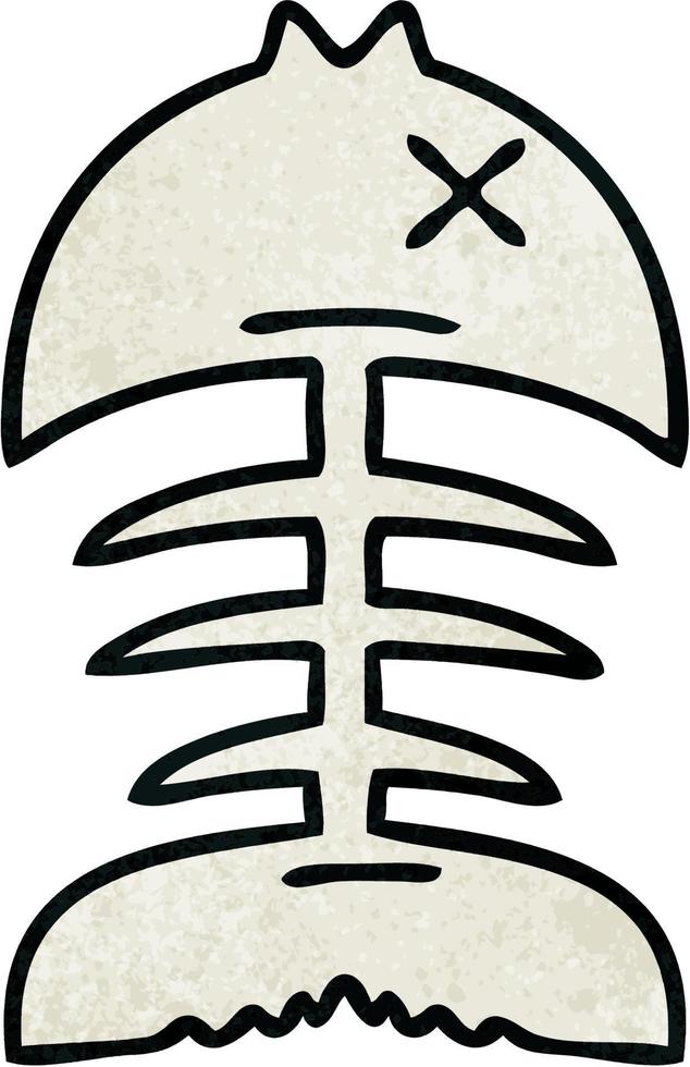 quirky hand drawn cartoon dead fish bone vector