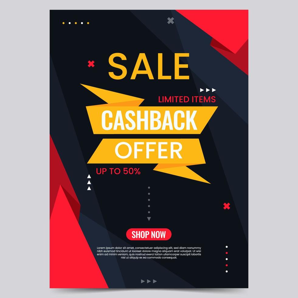 Cashback Poster Template with Black and Red vector