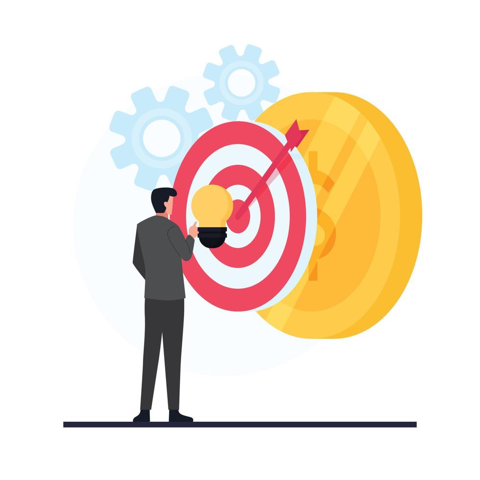 Businessman put idea on the target and coin. vector