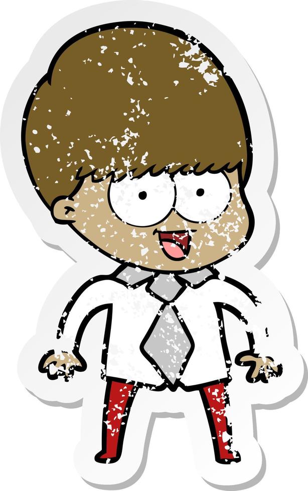 distressed sticker of a happy cartoon boy vector