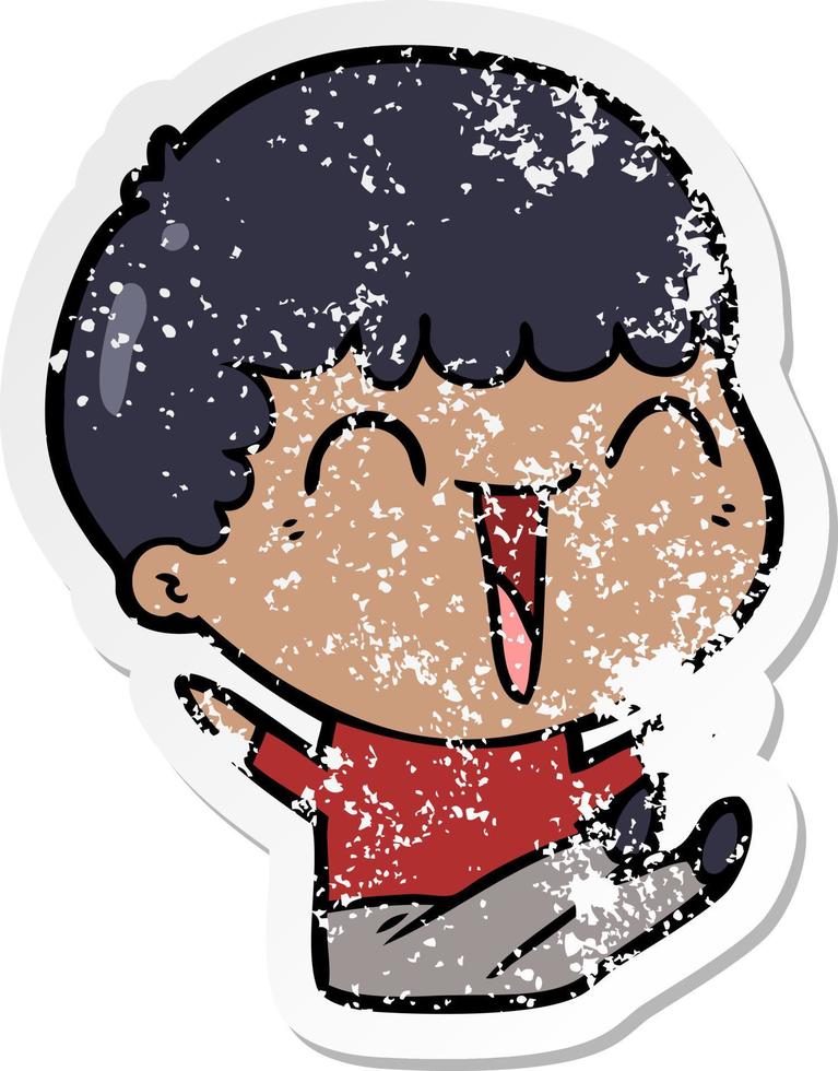distressed sticker of a cartoon happy man laughing vector