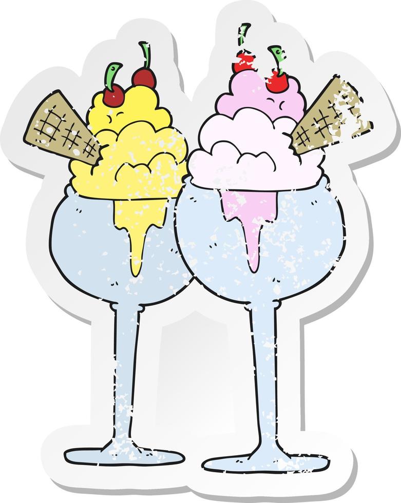 retro distressed sticker of a cartoon ice cream vector