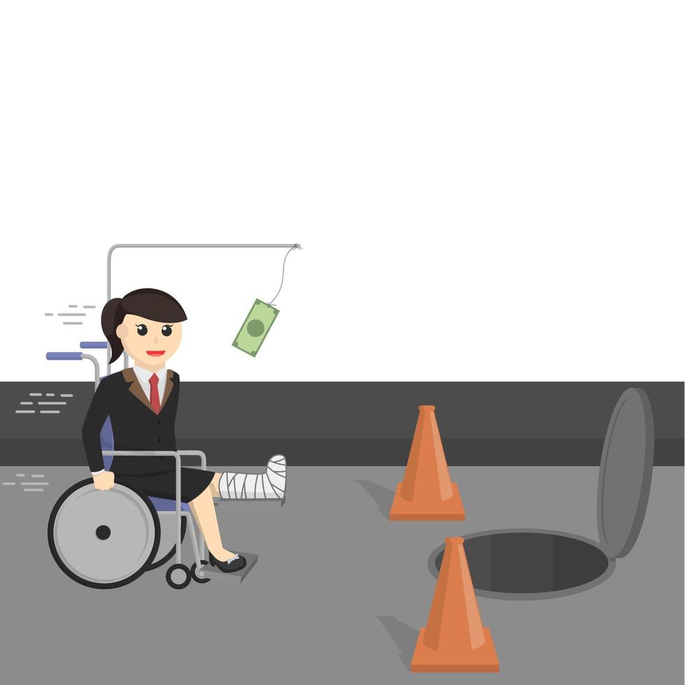 business woman secretary chasing money and open sewer design character on white background vector