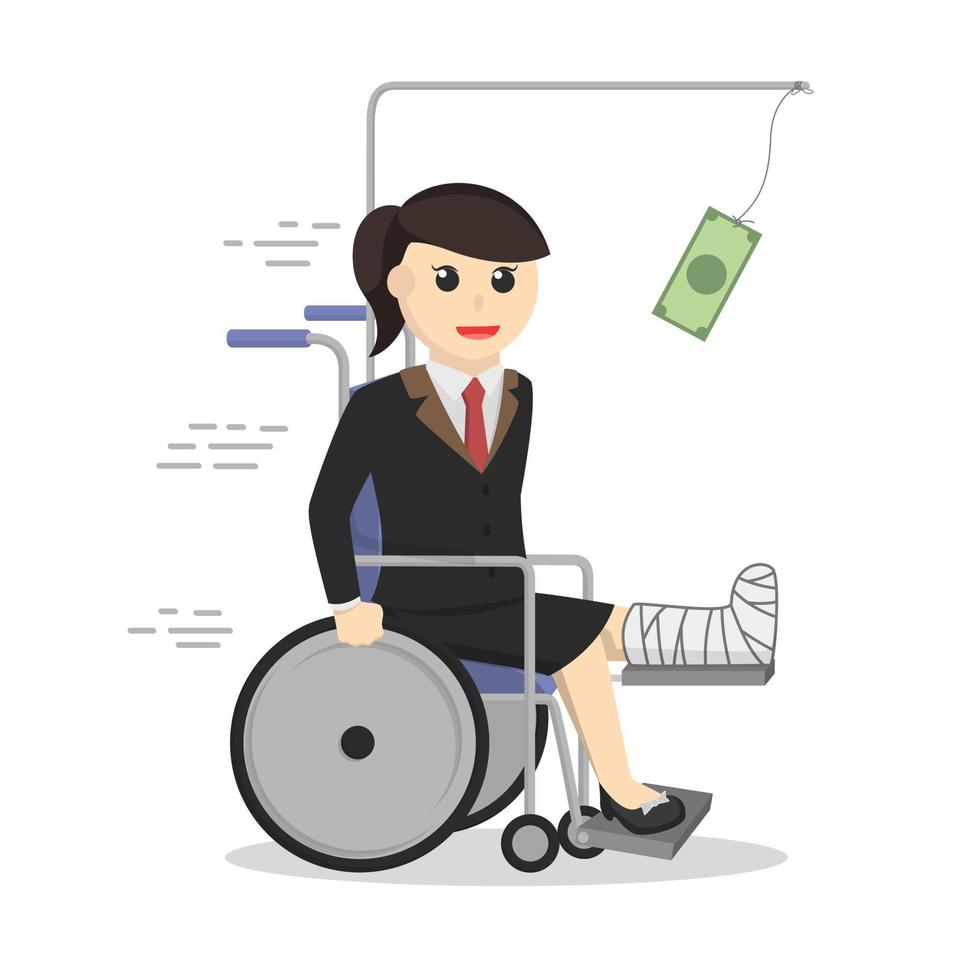 business woman secretary chasing money by wheelchair design character on white background vector