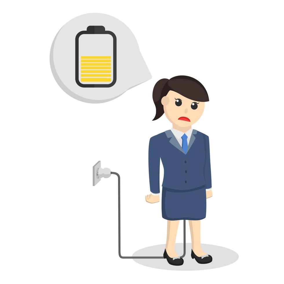 business woman secretary energy charging design character on white background vector