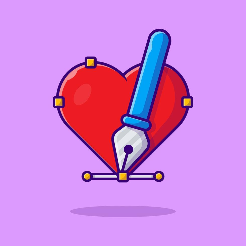 Love With Pen Tool Cartoon Vector Icon Illustration. Art  Object Icon Concept Isolated Premium Vector. Flat Cartoon  Style