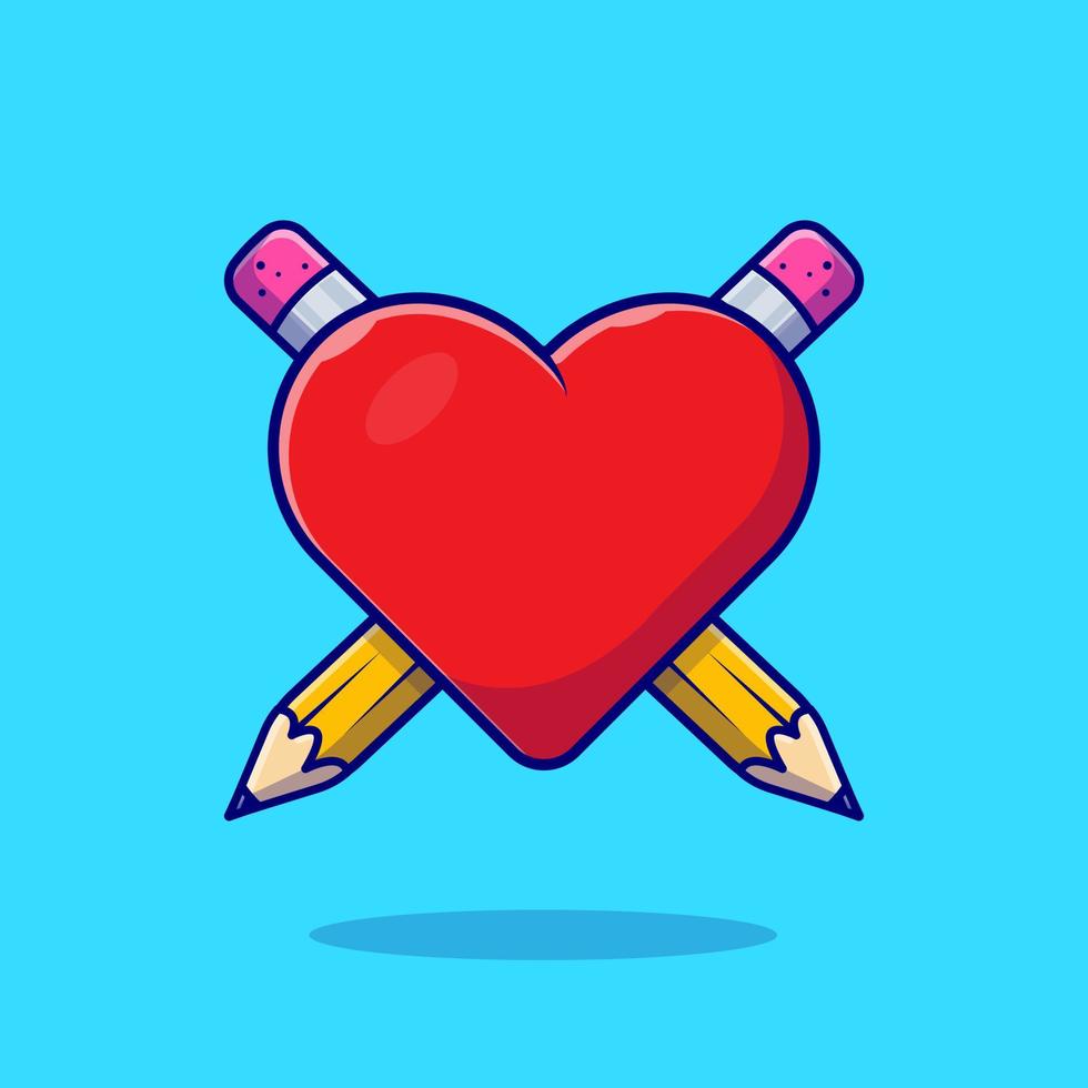 Love With Pencil Cartoon Vector Icon Illustration. Art Object  Icon Concept Isolated Premium Vector. Flat Cartoon Style