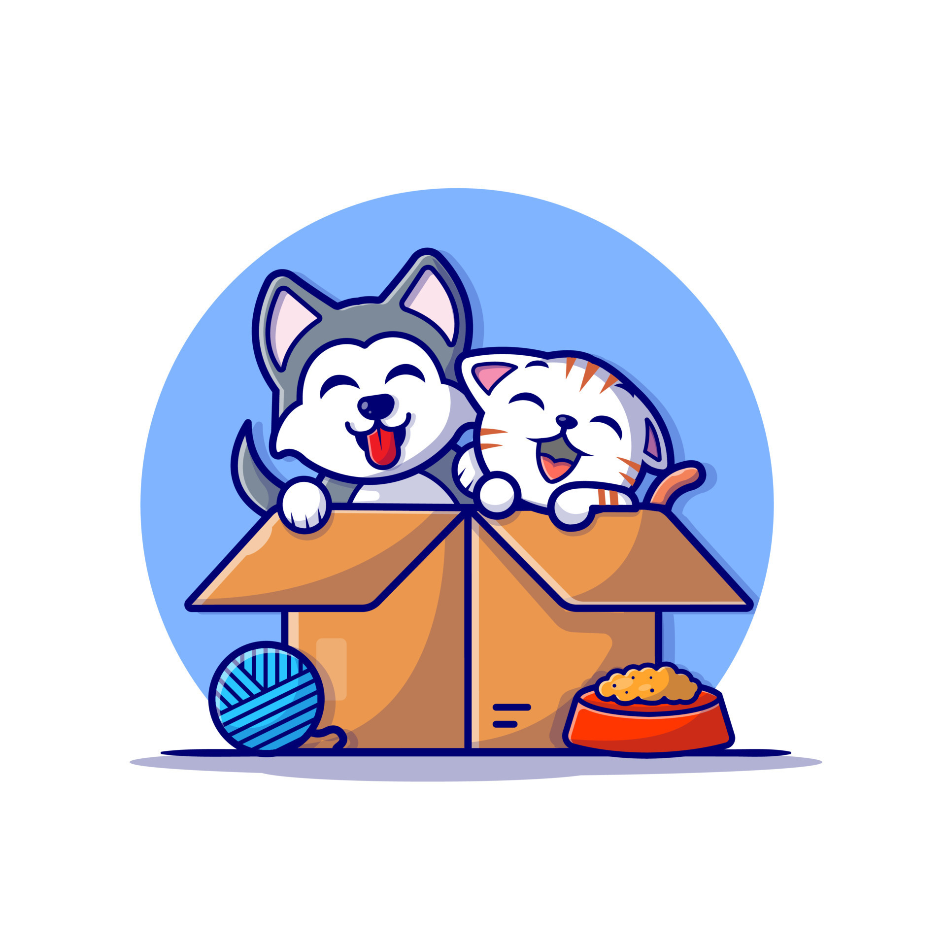 Vetor de Cute Cats In Box Cartoon Vector Icon Illustration. Animal Nature  Icon Concept Isolated Premium Vector. Flat Cartoon Style do Stock