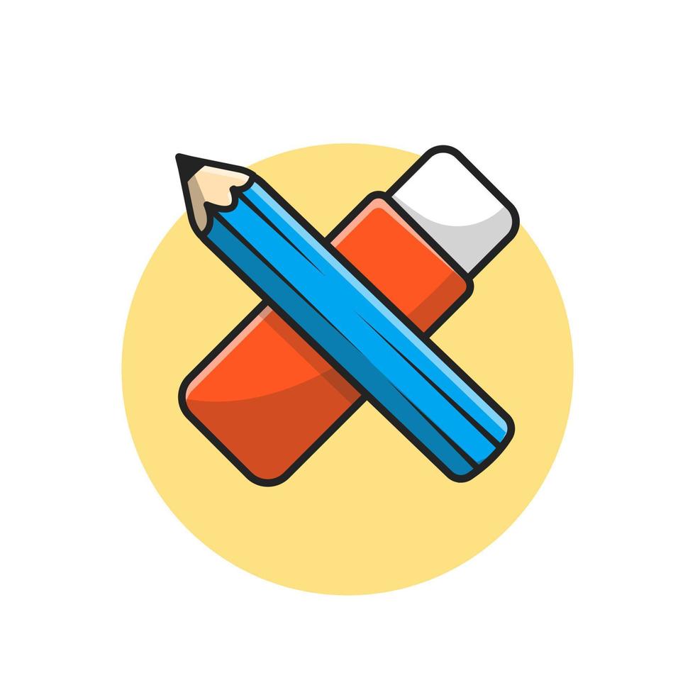 Pencil And Eraser Cartoon Vector Icon Illustration. Education  Object Icon Concept Isolated Premium Vector. Flat Cartoon  Style