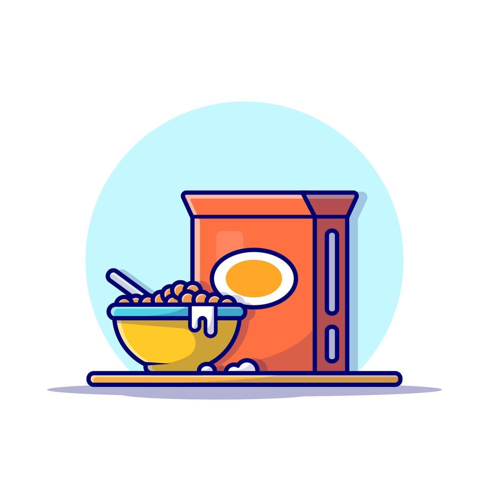 caja de cereal y leche con ilustración de icono de vector de dibujos animados de tazón. concepto de icono de objeto de comida vector premium aislado. estilo de dibujos animados plana