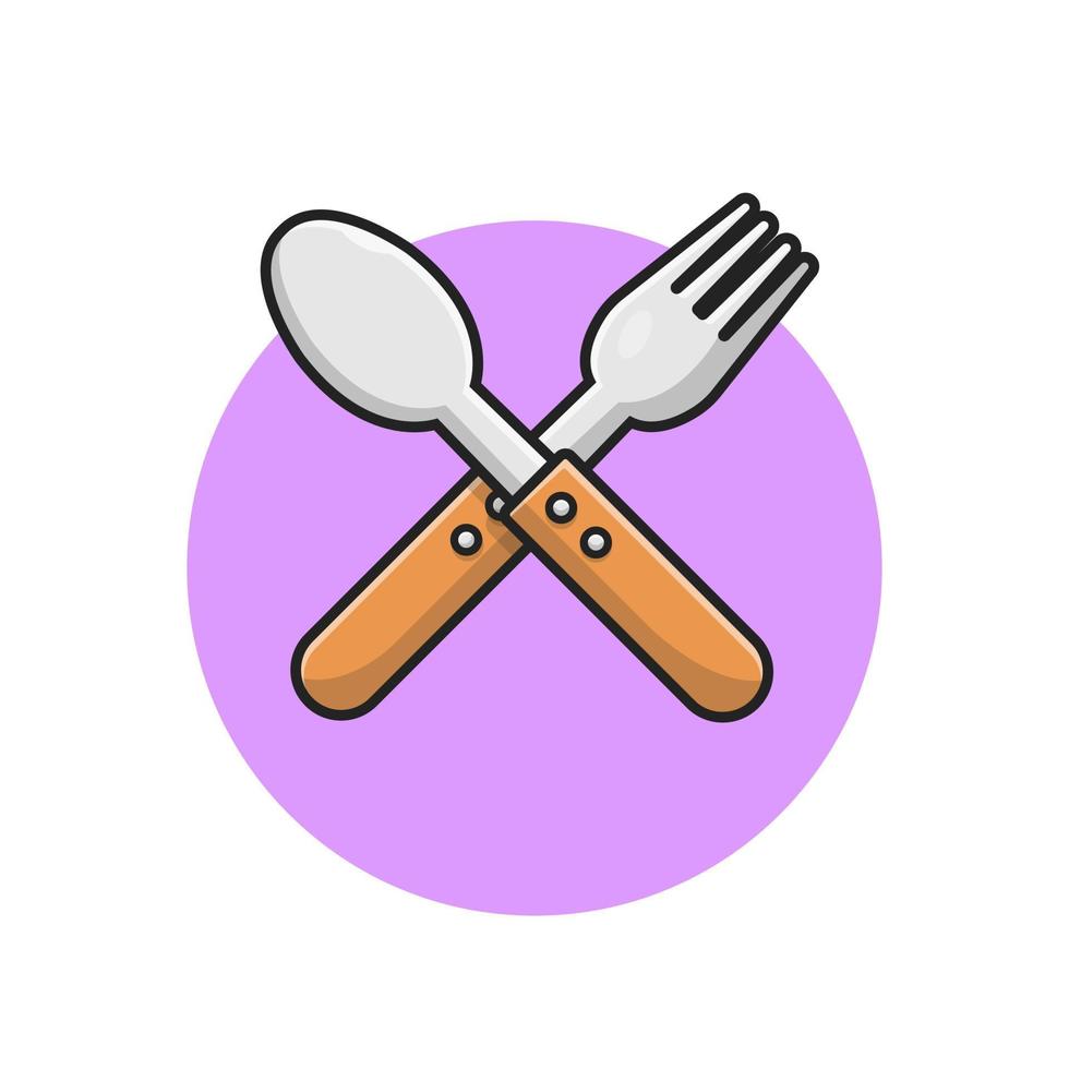 Fork And Spoon Cartoon Vector Icon Illustration. Food Object  Icon Concept Isolated Premium Vector. Flat Cartoon Style