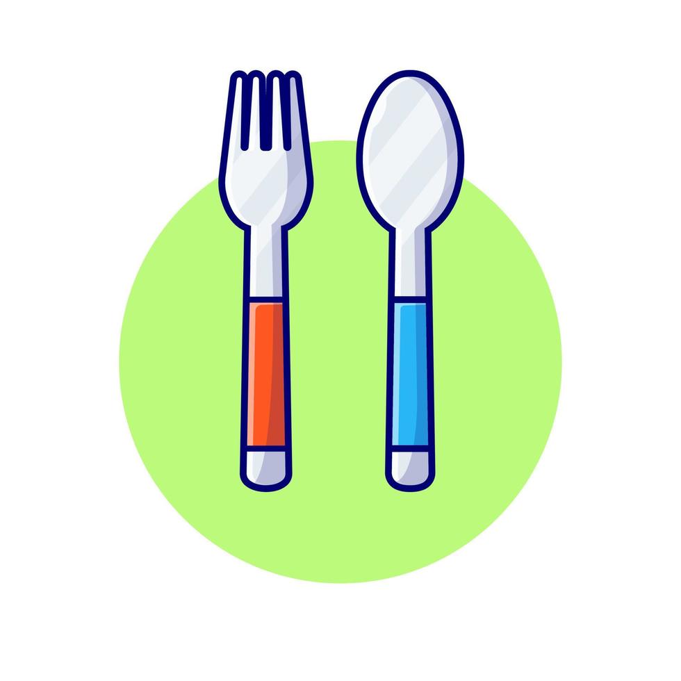 Ilustración de icono de vector de dibujos animados de tenedor y cuchara. concepto de icono de objeto de comida vector premium aislado. estilo de dibujos animados plana