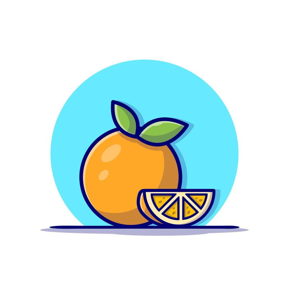 Orange And Slices Of Orange Cartoon Vector Icon Illustration.  Food Nature Icon Concept Isolated Premium Vector. Flat  Cartoon Style