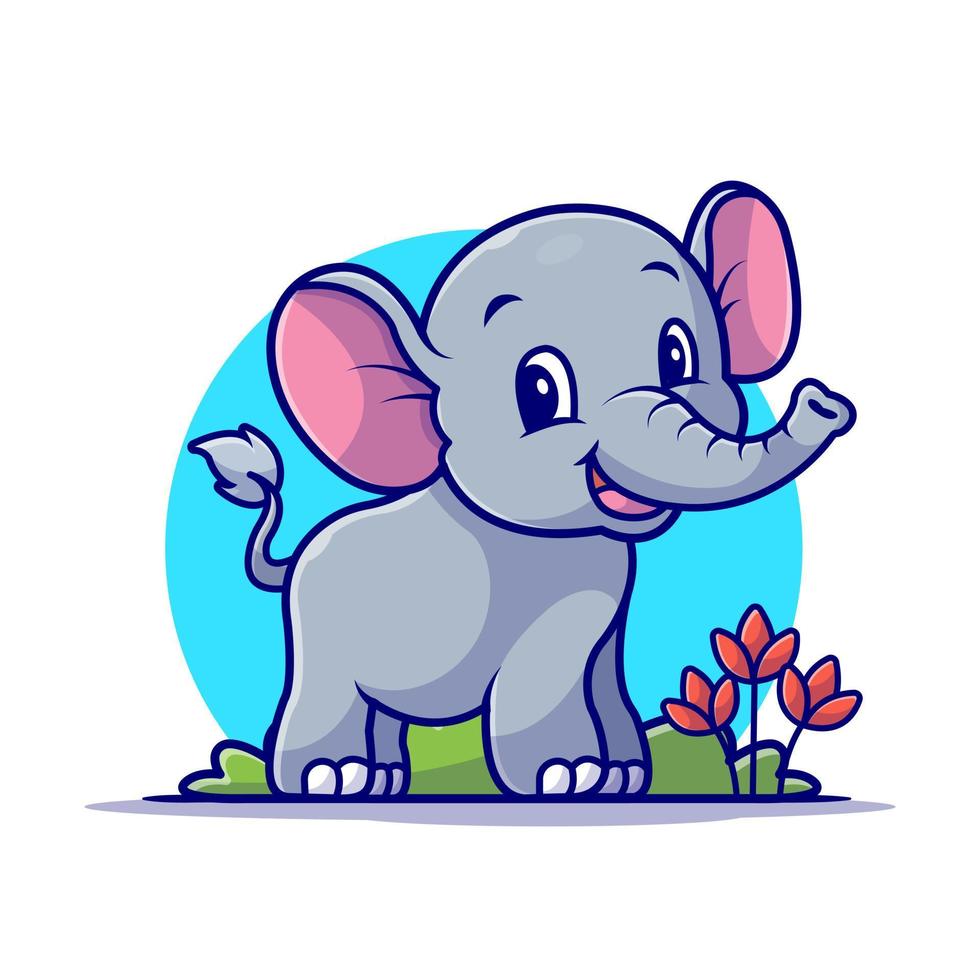 Cute Elephant Smiling Cartoon Vector Icon Illustration.  Animal Nature Icon Concept Isolated Premium Vector. Flat  Cartoon Style