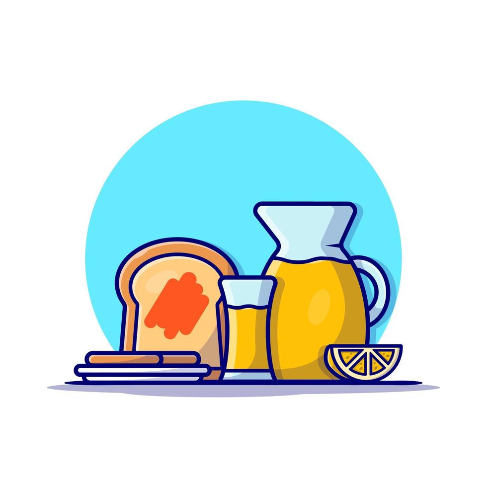 jugo de naranja con ilustración de icono de vector de dibujos animados de pan tostado. concepto de icono de comida y bebida vector premium aislado. estilo de dibujos animados plana