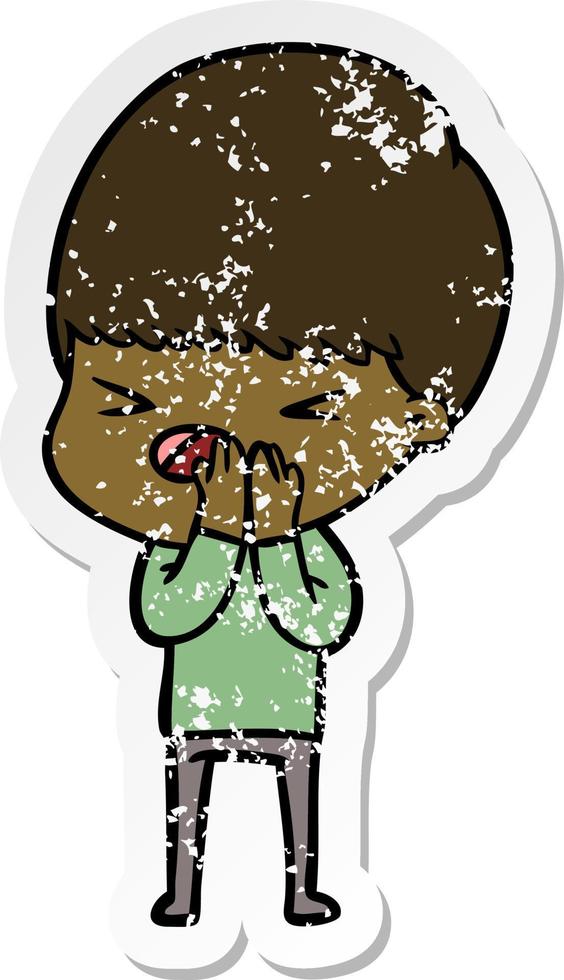 distressed sticker of a cartoon stressed man vector