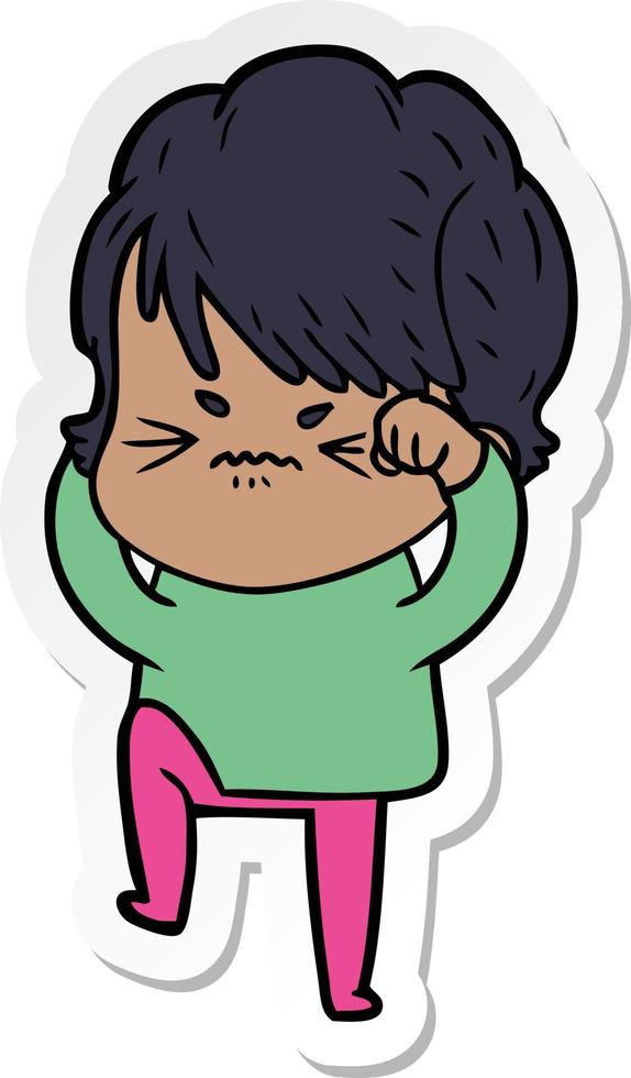 sticker of a cartoon frustrated woman vector