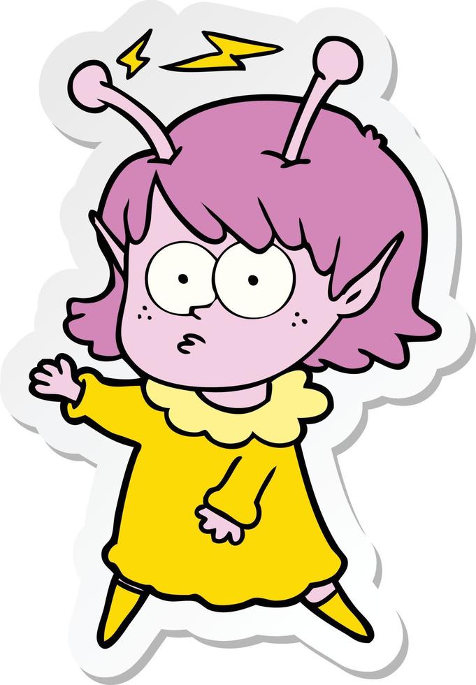 sticker of a cartoon alien girl vector