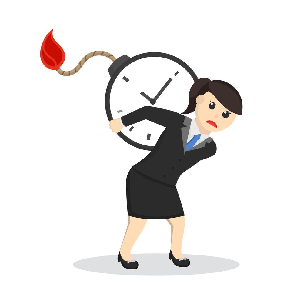 business woman secretary carrying bomb time design character on white background vector