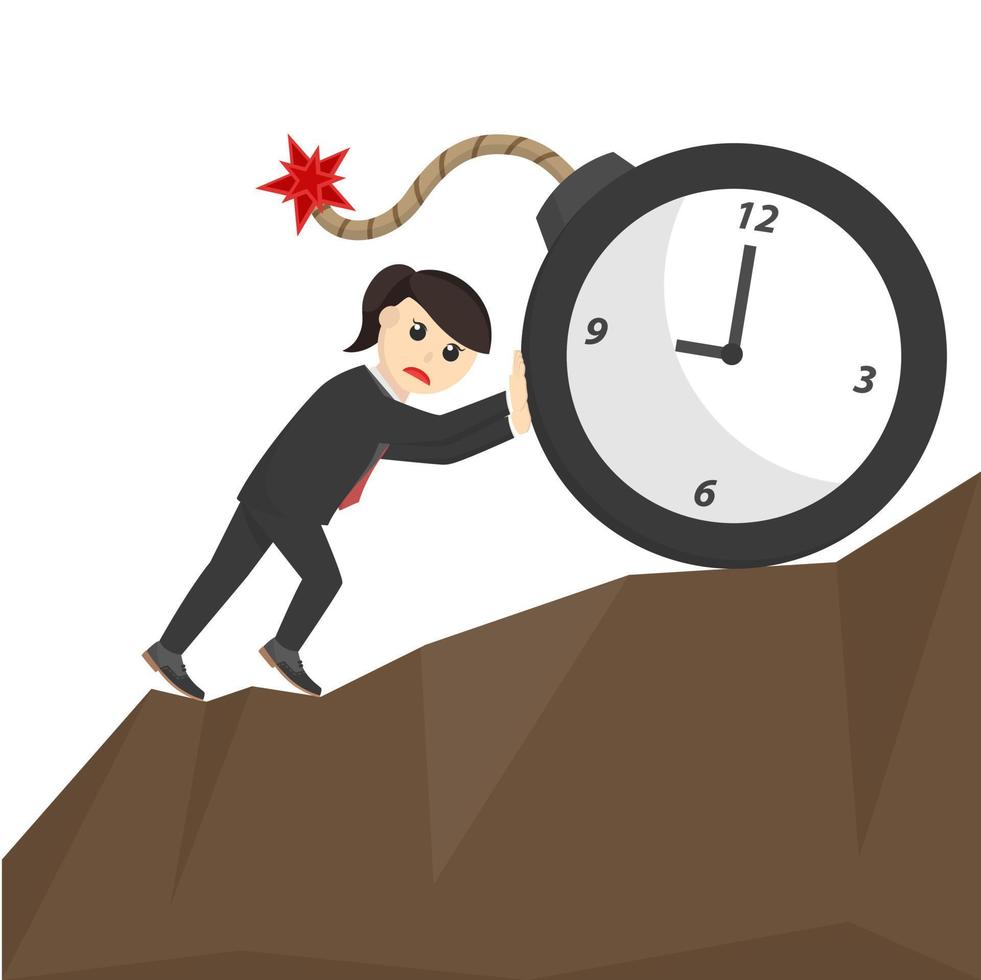 bsuiness woman secretary holding a bomb time design character on white background vector