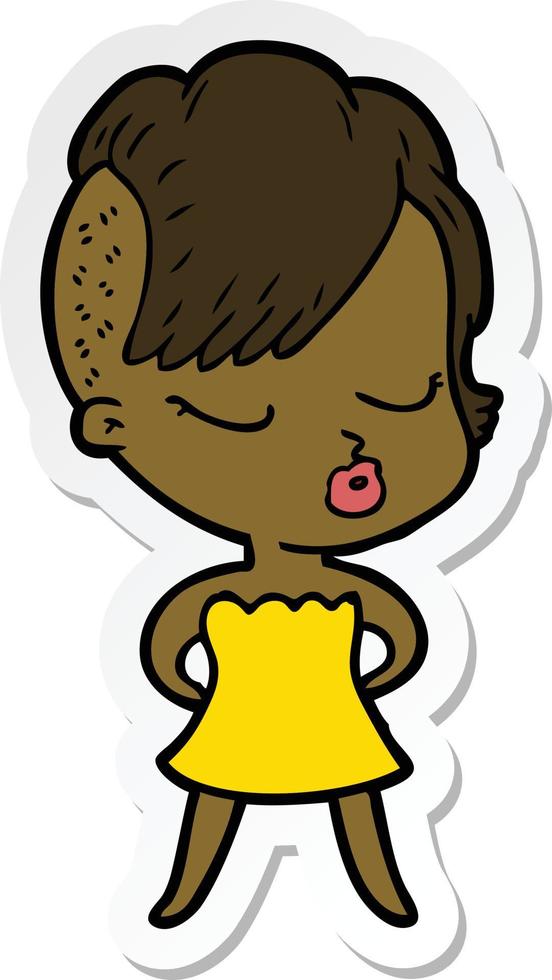 sticker of a cartoon pretty hipster girl vector