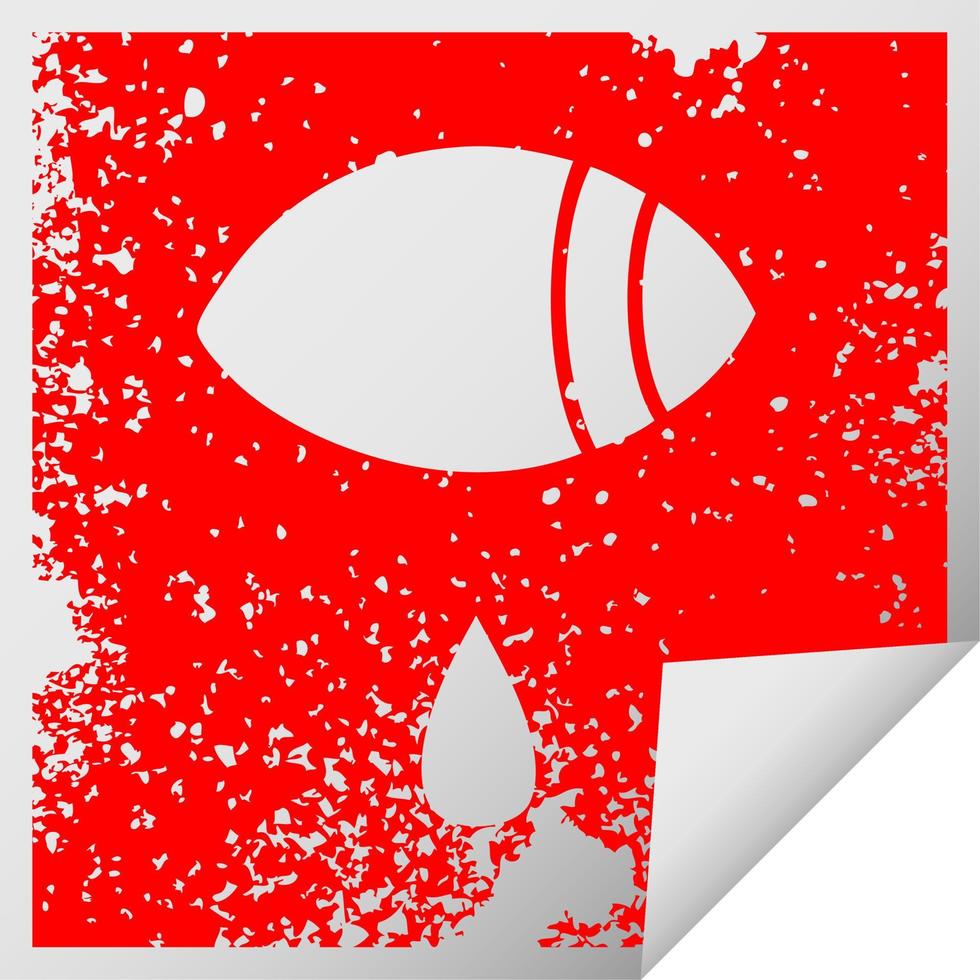 distressed square peeling sticker symbol crying eye looking to one side vector