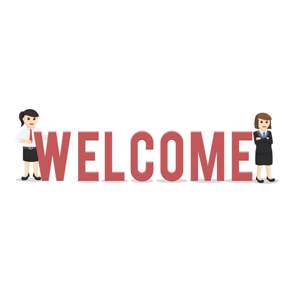 business woman secretary welcome character on white background vector