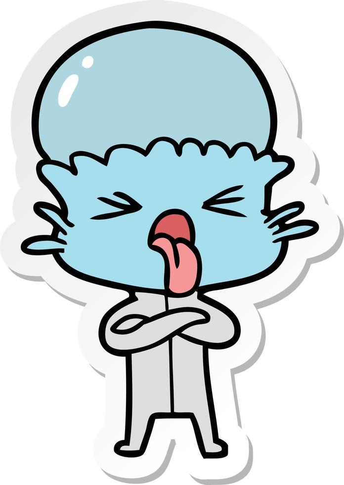 sticker of a disgusted cartoon alien vector