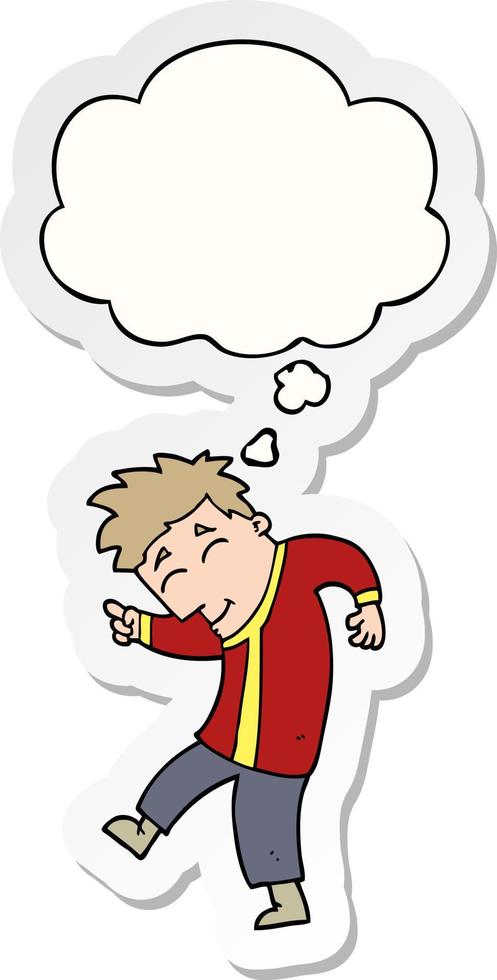 cartoon dancing man and thought bubble as a printed sticker vector