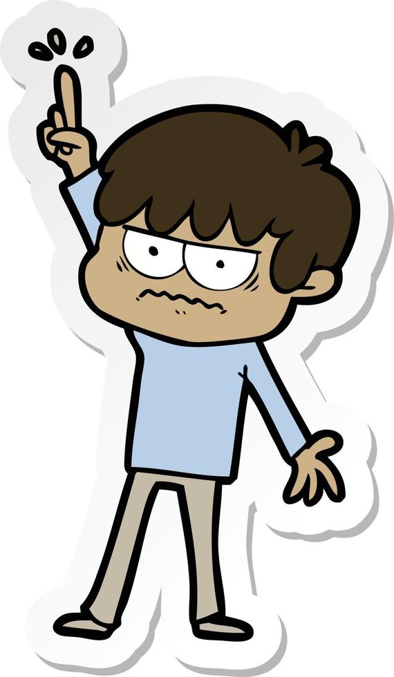 sticker of a annoyed cartoon boy vector