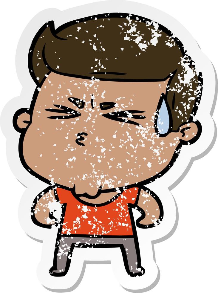 distressed sticker of a cartoon man sweating vector