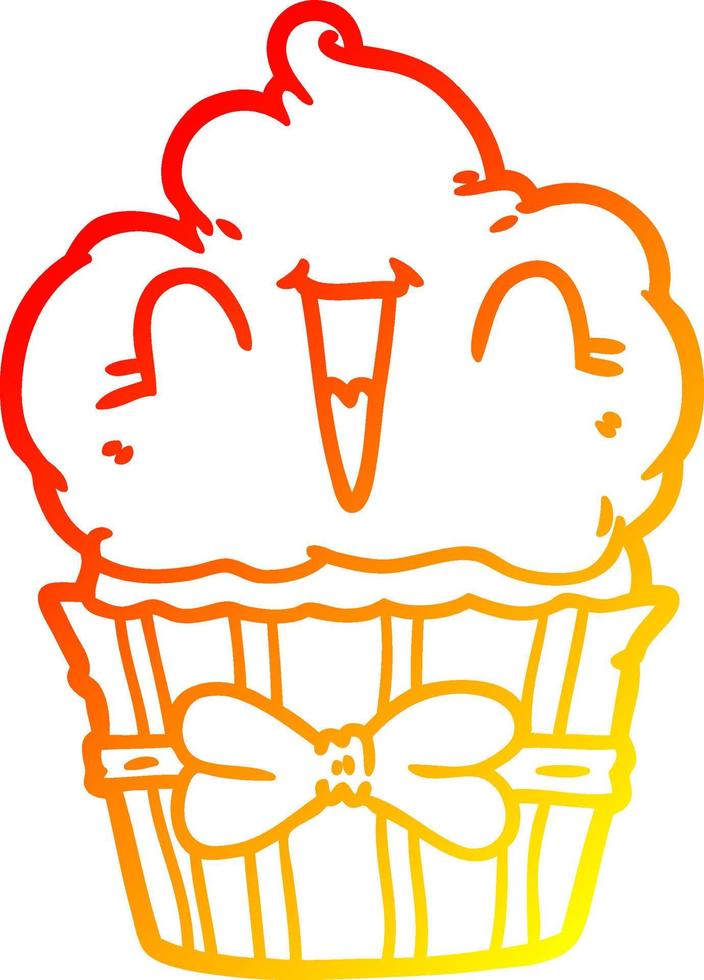 dibujo de línea de gradiente cálido feliz cupcake de dibujos animados vector