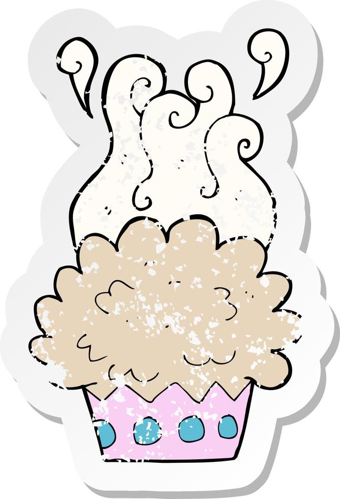 retro distressed sticker of a cartoon cup cake vector