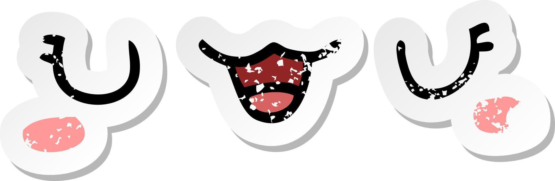 distressed sticker of a cute cartoon face vector