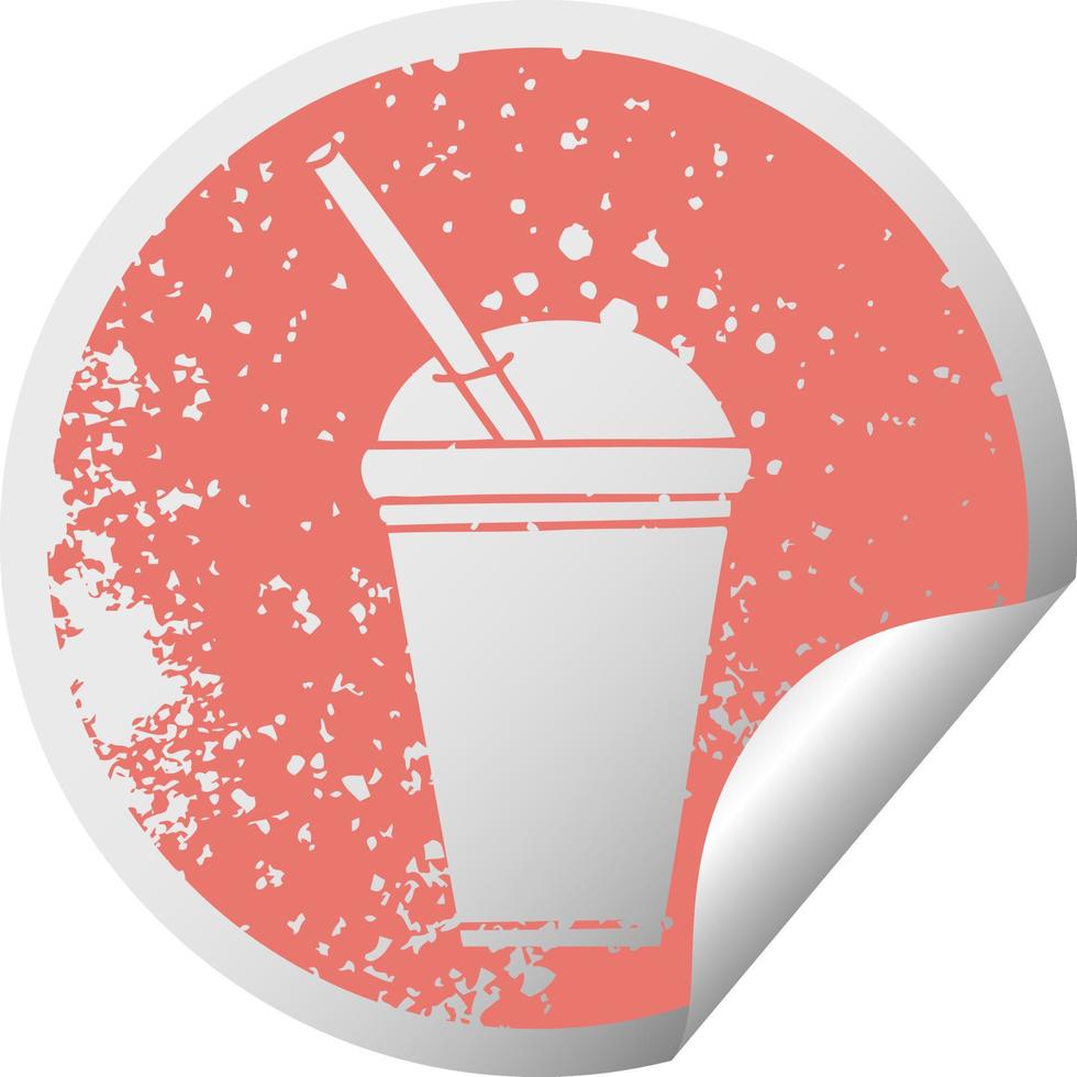 quirky distressed circular peeling sticker symbol soft drink vector