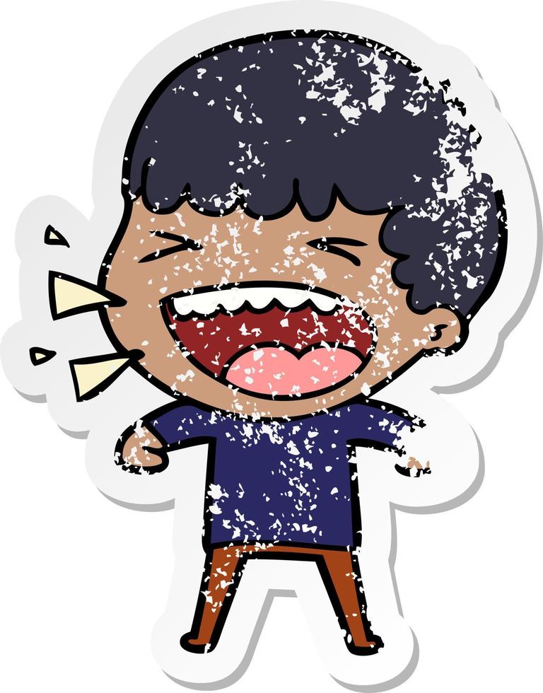 distressed sticker of a cartoon laughing man vector