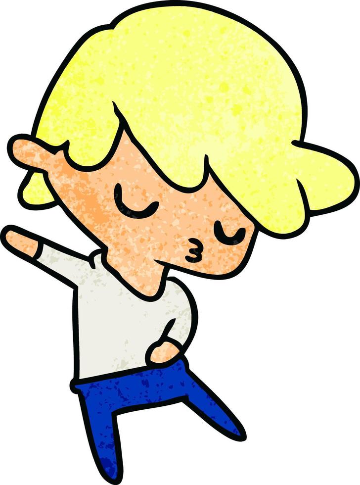 textured cartoon of kawaii cute boy vector