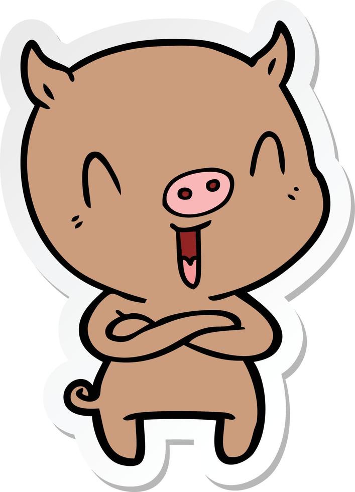 sticker of a happy cartoon pig vector