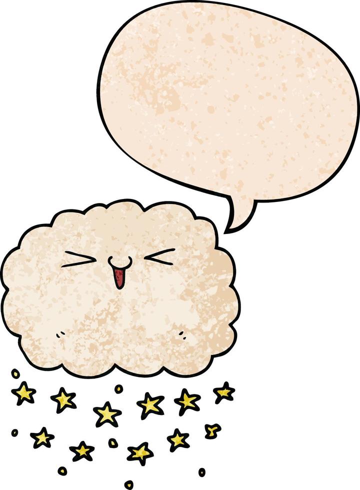 happy cartoon cloud and speech bubble in retro texture style vector