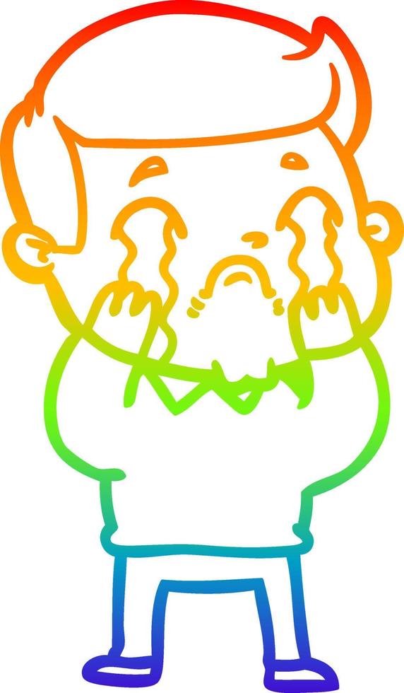 rainbow gradient line drawing cartoon man crying vector