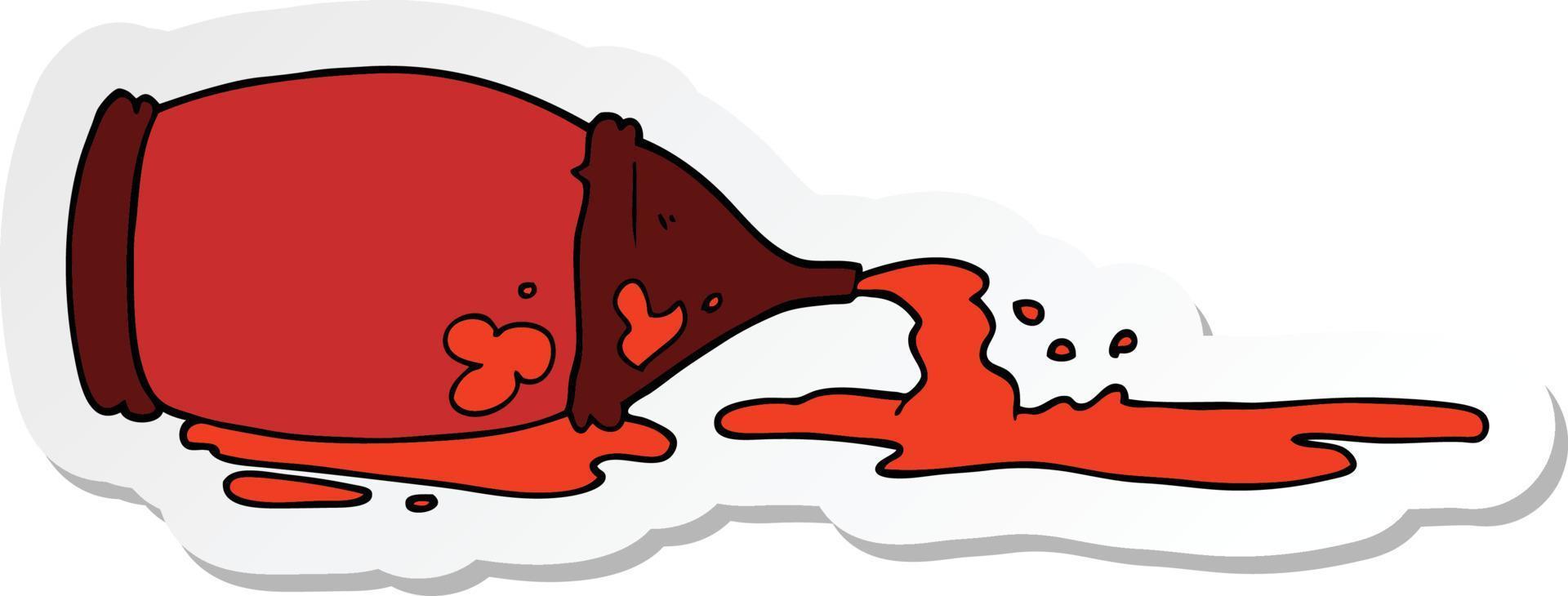 sticker of a cartoon spilled ketchup bottle vector