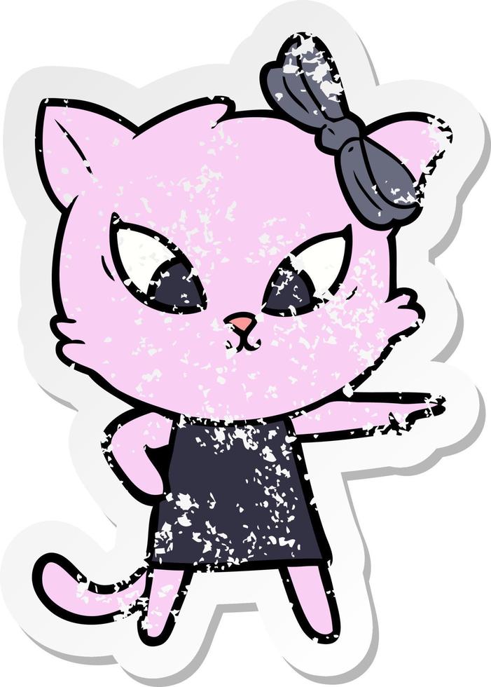 distressed sticker of a cartoon cat vector