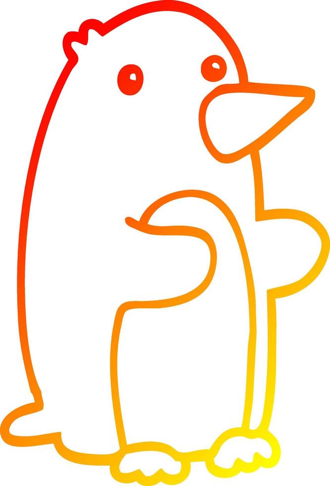 warm gradient line drawing cartoon penguin vector