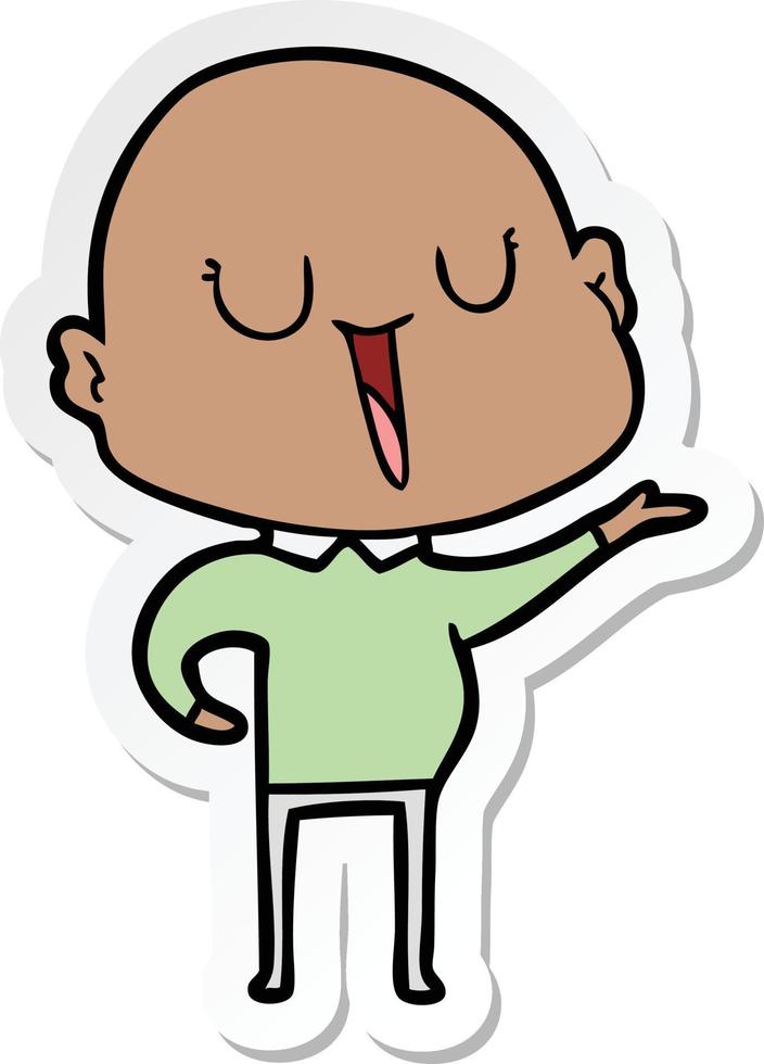 sticker of a happy cartoon bald man vector