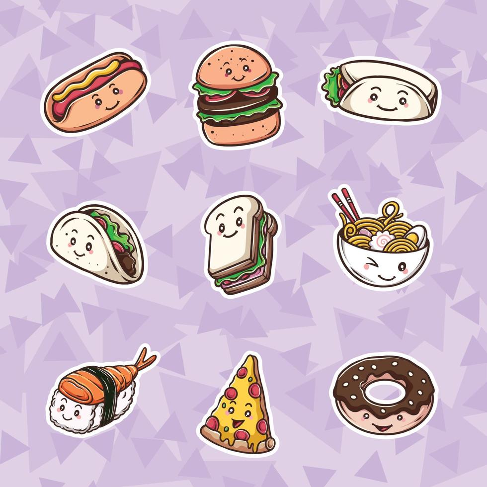 Handdrawn Aesthetics Cute Kawaii Food Sticker Theme vector