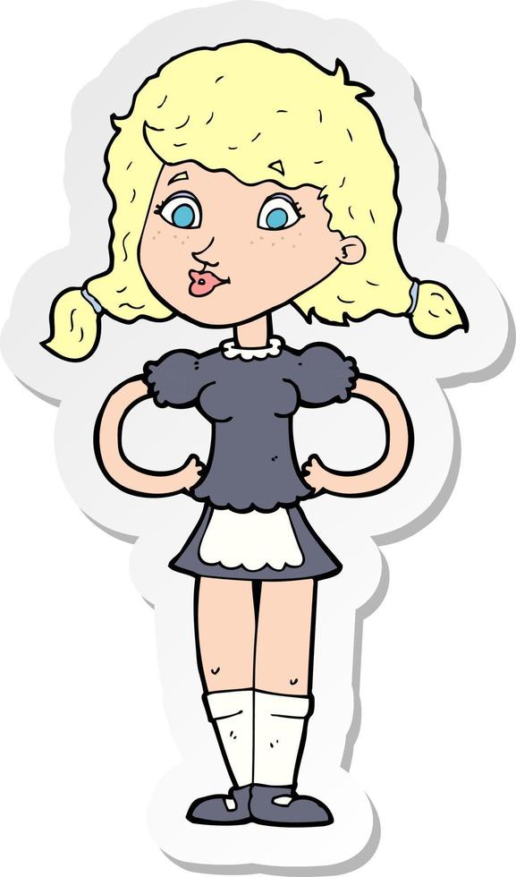 sticker of a cartoon happy waitress woman vector