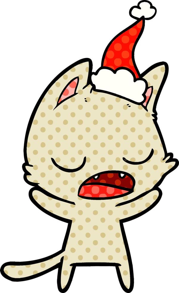 ilustración de estilo de cómic de gato parlante de un sombrero de santa vector