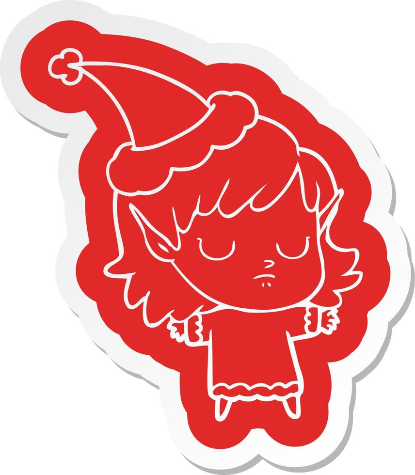 cartoon  sticker of a elf girl wearing santa hat vector