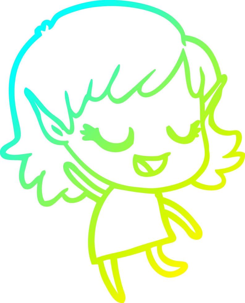 cold gradient line drawing happy cartoon elf girl vector