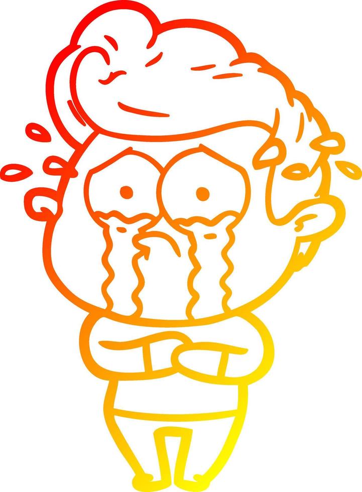 warm gradient line drawing cartoon crying man vector